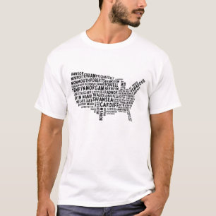 American Welsh Placenames Map Text Art T-Shirt