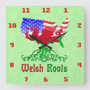 American Welsh Roots Square Wall Clock