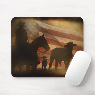 American West Cowboy and Cattle Distressed Western Mouse Pad