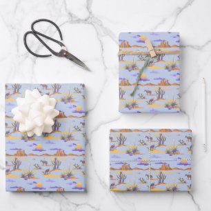 American Western Desert Cowboy Cactus Pattern Sun Wrapping Paper Sheet