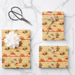 American Western Desert Cowboy Cactus Pattern Sun Wrapping Paper Sheet