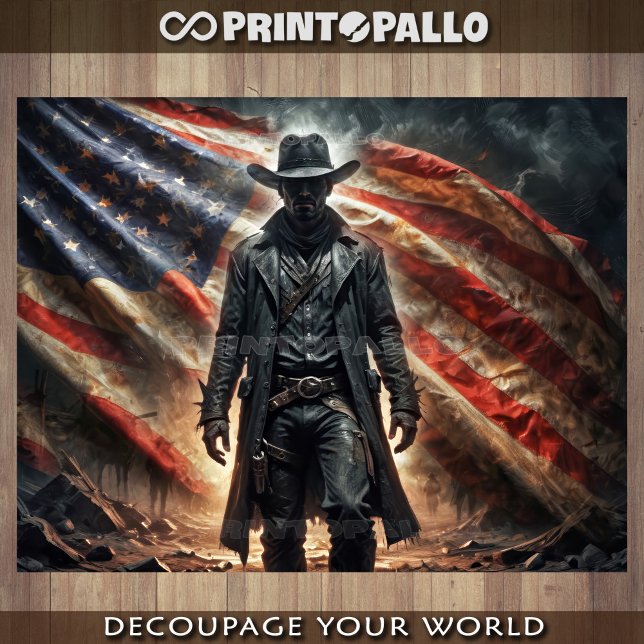 American western outlaw cowboy hero with flag -  wrapping paper sheet (Creator Uploaded)