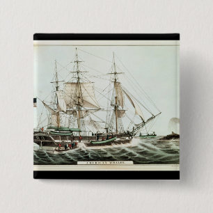 American Whaler, engraved by Nathaniel Currier 15 Cm Square Badge