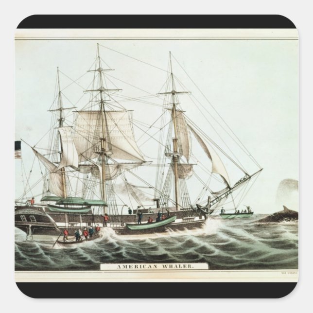 American Whaler, engraved by Nathaniel Currier Square Sticker (Front)