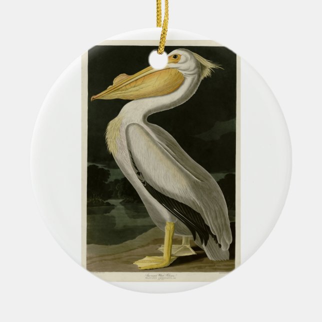 American White Pelican, Audubon's Birds of America Ceramic Tree Decoration (Front)