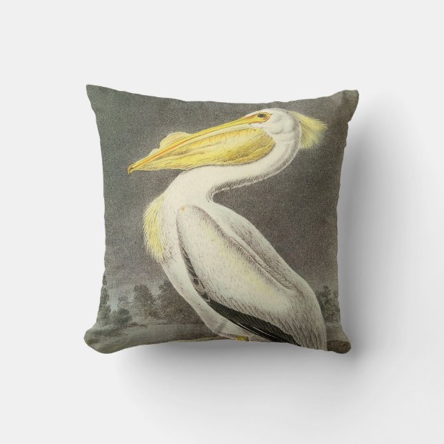 American White Pelican by Audubon Cushion (Front)