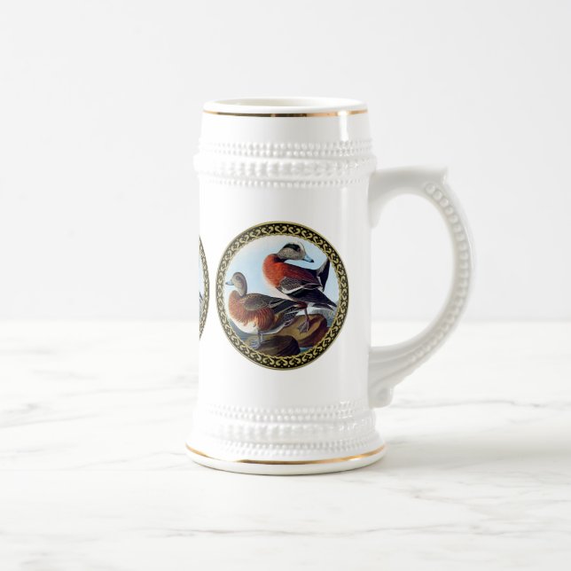 American Widgeon ducks on a rock Beer Stein (Right)