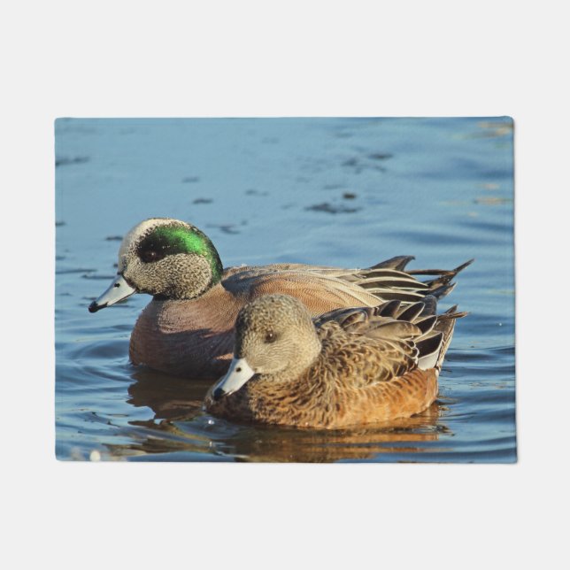 American Widgeon Ducks Pair (Drake and Hen) Doormat (Front)