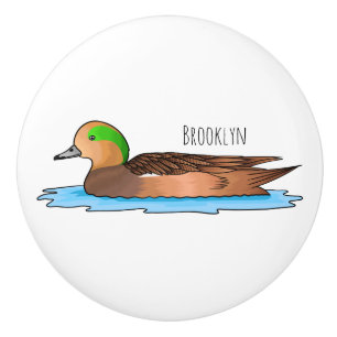 American wigeon bird cartoon illustration ceramic knob