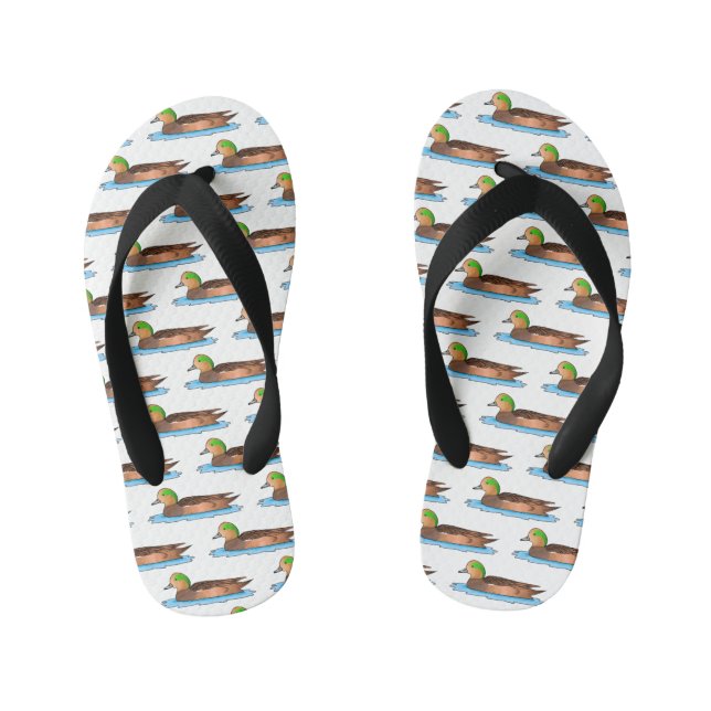 American wigeon bird cartoon illustration kid's jandals (Footbed)