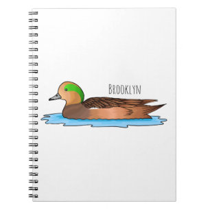 American wigeon bird cartoon illustration notebook
