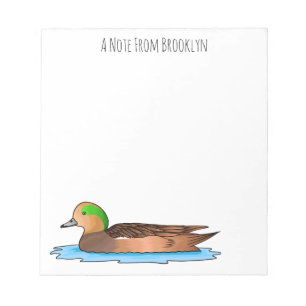 American wigeon bird cartoon illustration notepad