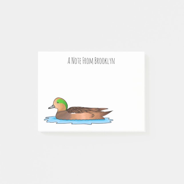 American wigeon bird cartoon illustration  post-it notes (Front)