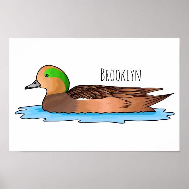 American wigeon bird cartoon illustration  poster (Front)