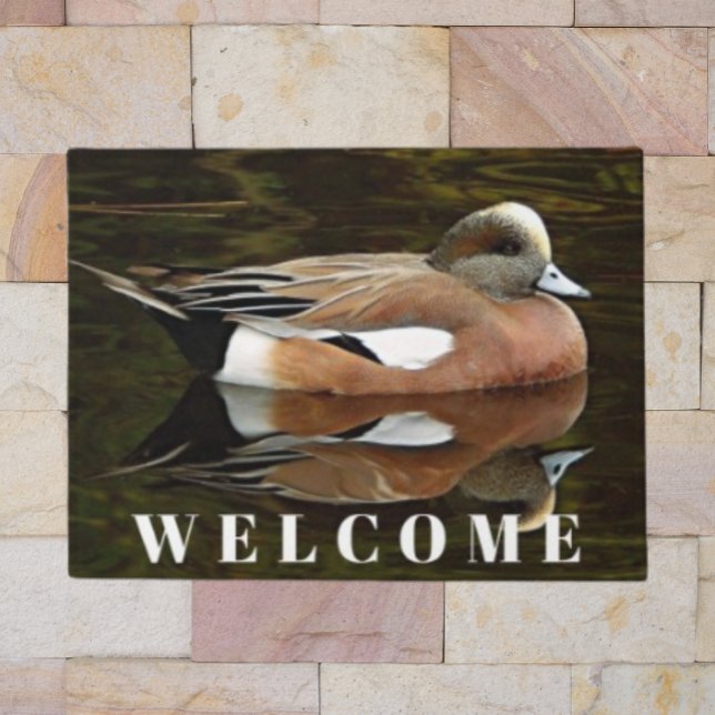 American Wigeon Duck on Pond Welcome Doormat (In Situ)