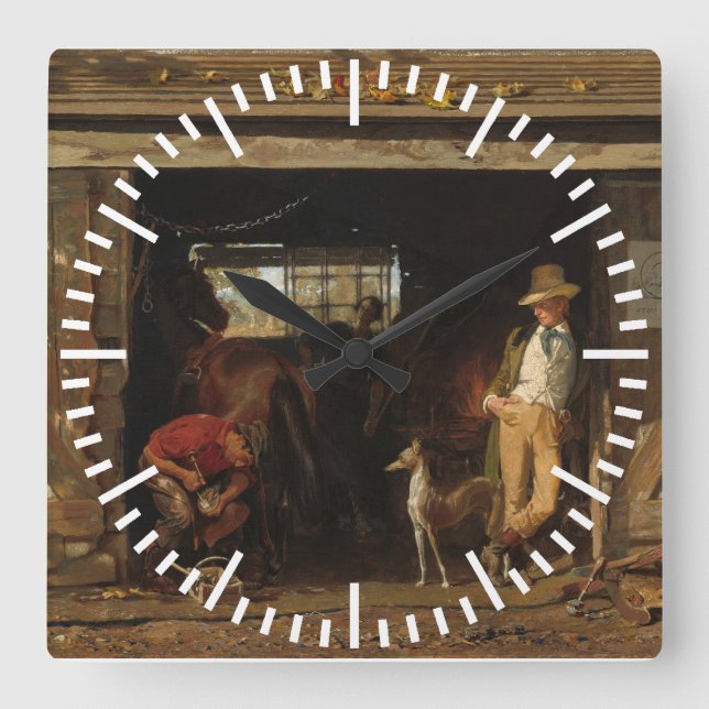 American Wild West Blacksmith and Cowboy Square Wall Clock (Front)