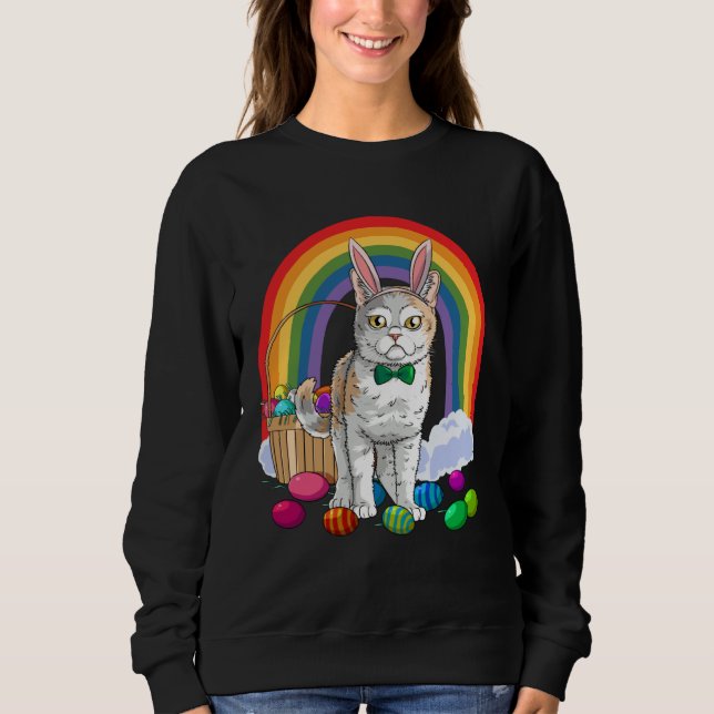 American Wirehair Cat Easter Eggs Bunny Sweatshirt (Front)