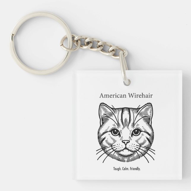 American Wirehair Portrait Key Ring (Front)