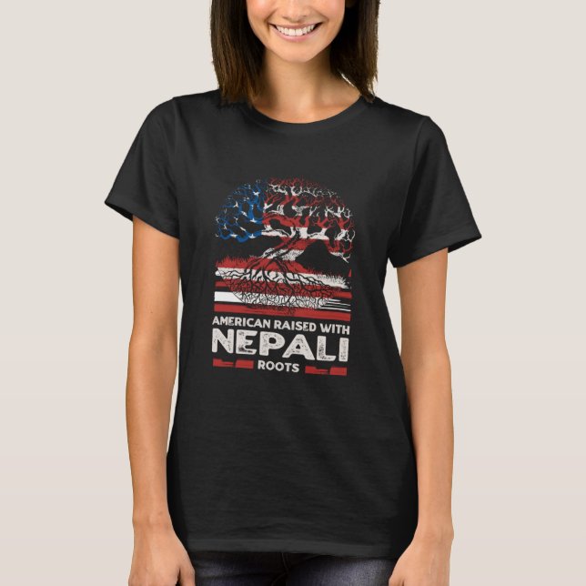 American with Nepali Roots Patriotic Nepal Patriot T-Shirt (Front)