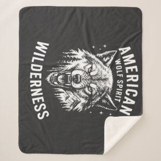 American Wolf Spirit Wilderness T-Shirt Sherpa Blanket