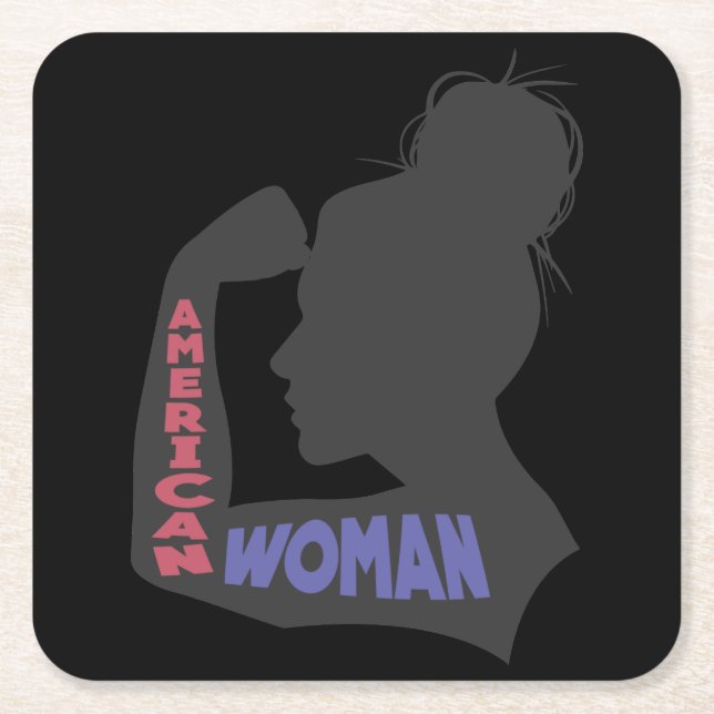 American Woman dark grey Square Paper Coaster (Front)