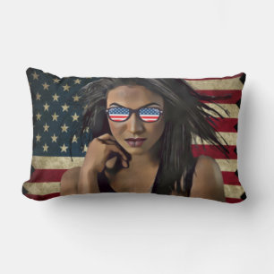 American Woman Distressed American Flag   Lumbar Cushion