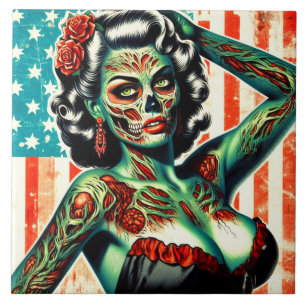 American Zombie Pin-up Tile