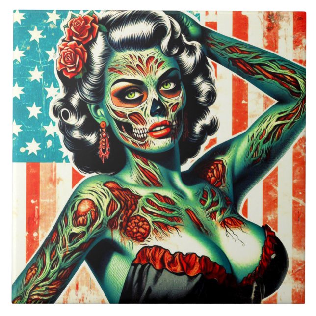 American Zombie Pin-up Tile (Front)
