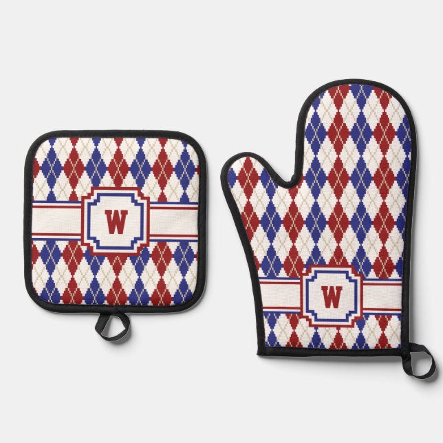 Americana Argyle Oven Mitt & Pot Holder Set (Front)
