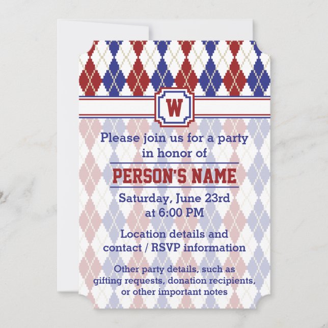 Americana Argyle Party Invitation (Front)