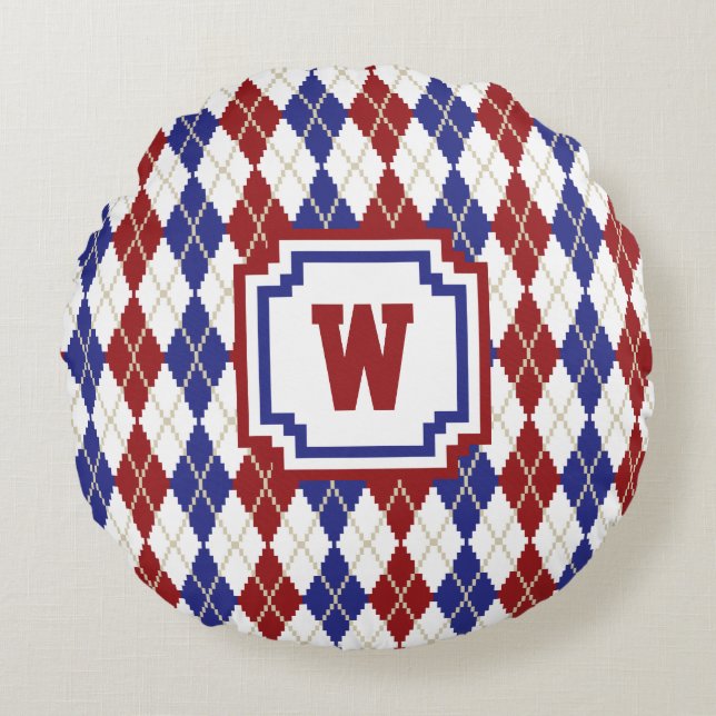Americana Argyle Round Pillow (Front)