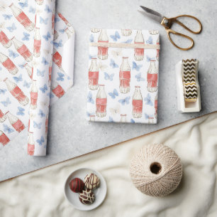 Americana Blue Butterflies Sodas Fifties Birthday Wrapping Paper
