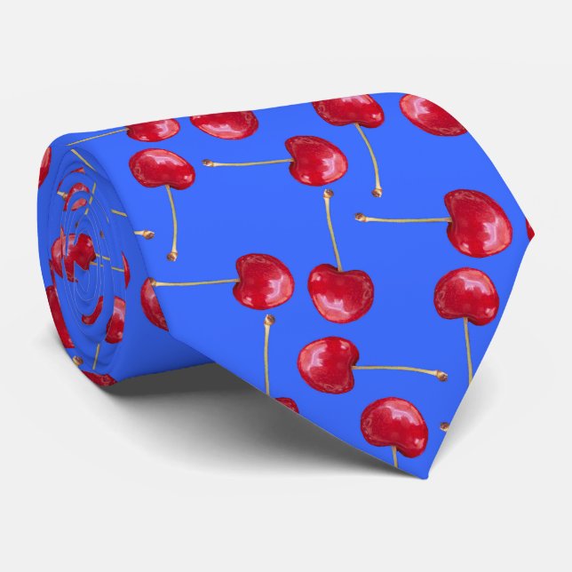 Americana Cherries Blue Background Tie (Rolled)