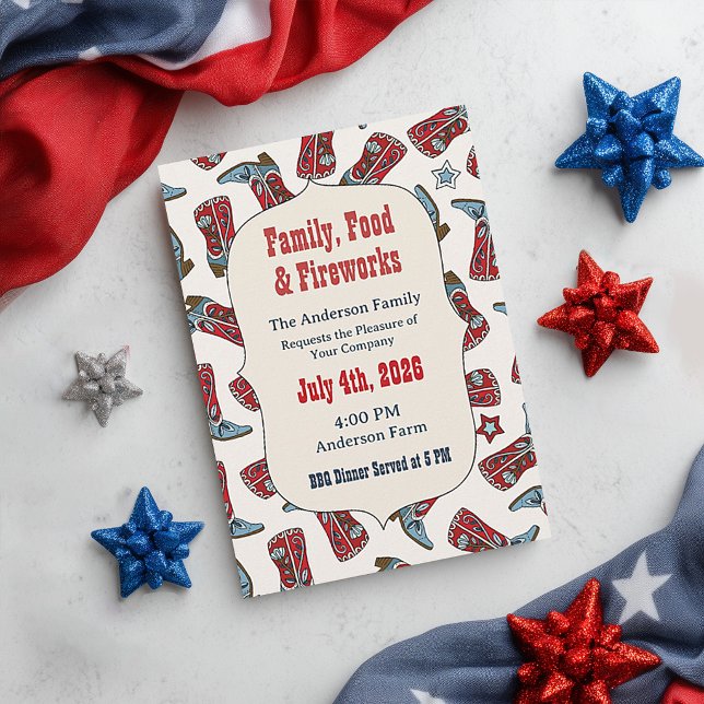 Americana Cowboy Boots Fourth of July Invitation (Creator Uploaded)