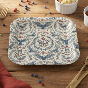 Americana Eagles Stars & Stripes Border ID1298 Paper Plate