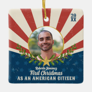 Americana First Christmas US Citizenizenship Gift Ceramic Ornament