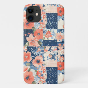 Americana Floral Patchwork Quilt in Navy and Coral Case-Mate iPhone Case