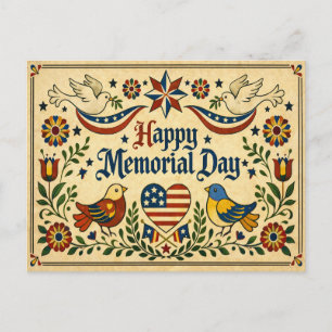 Americana Folk Art Memorial Day Holiday Postcard