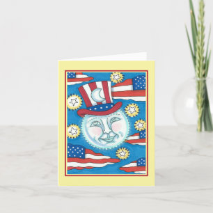 AMERICANA FOLK ART PATRIOTIC MAN IN THE MOON Blank Holiday Card