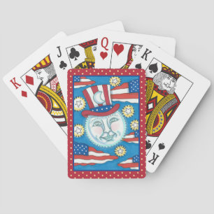 AMERICANA FOLK ART PATRIOTIC MAN IN THE MOON PLAYING CARDS