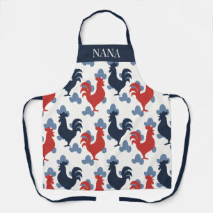 Americana Folk Art Roosters – Rustic Farm Pattern Apron