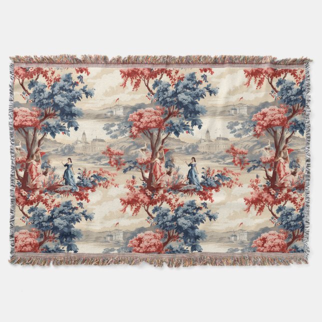 Americana Garden Toile  Throw Blanket (Front)