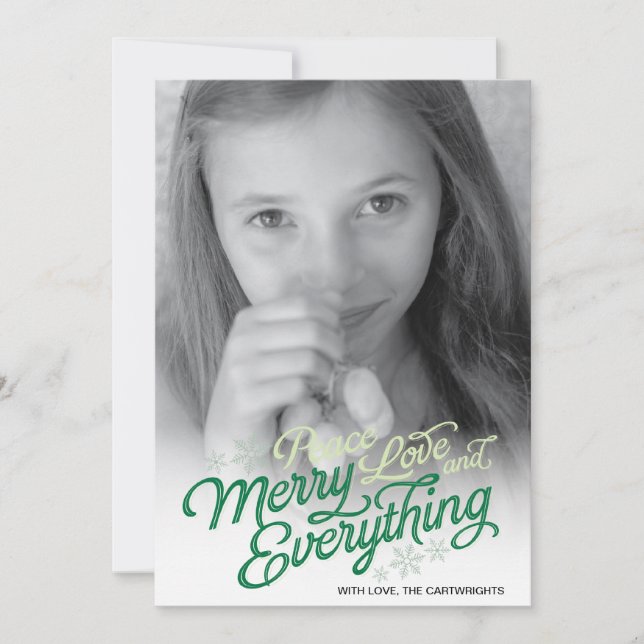 Americana Green Ribbon Script Holiday Photo Card (Front)