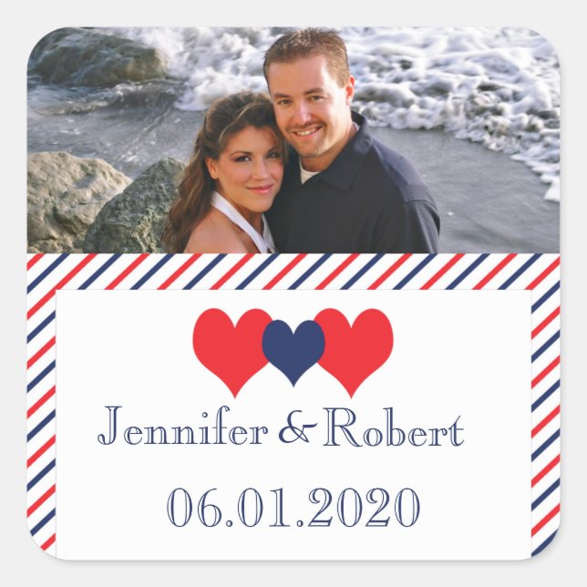 Americana Hearts Wedding Favour Sticker (Front)