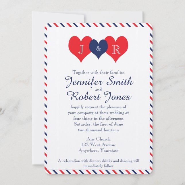 Americana Hearts Wedding Invitation (Front)