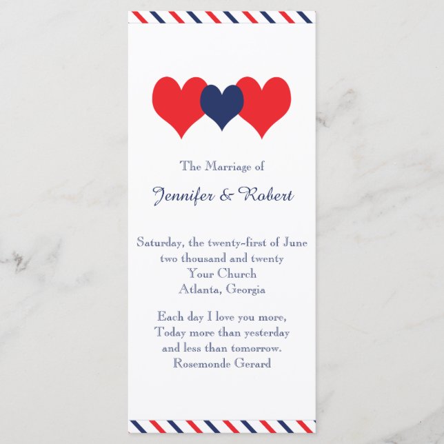 Americana Hearts Wedding Program Programme (Front)