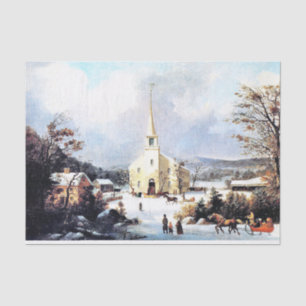 Americana Horse Sleigh Church Snow Tissue Paper