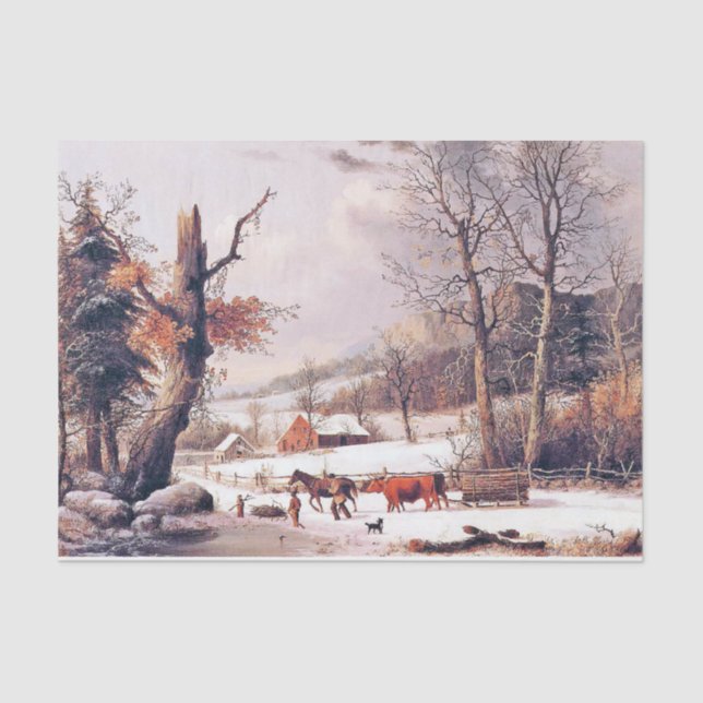 Americana Horse Sleigh Farmhouse Snow Tissue Paper (Front)