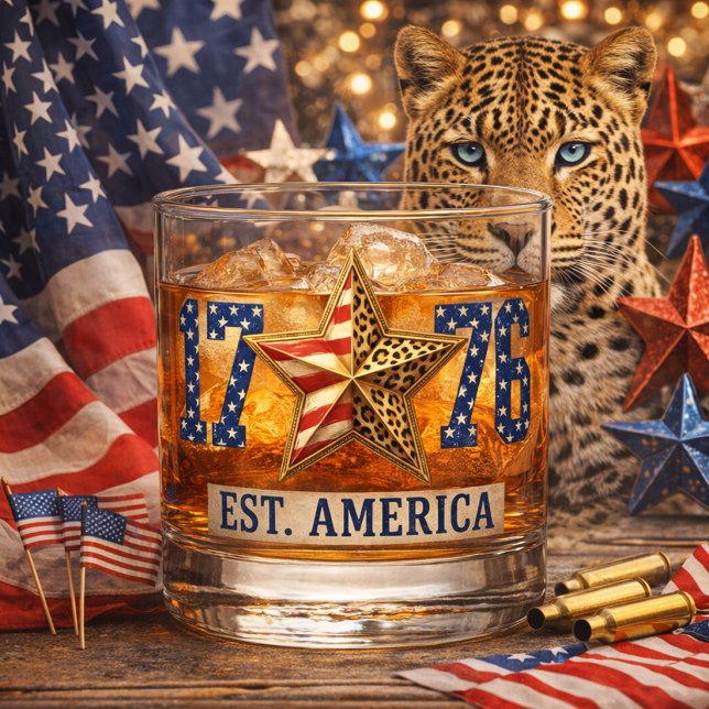 Americana Leopard‑Print Fusion Design Whiskey Glass (Creator Uploaded)