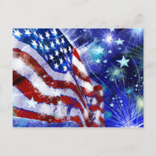 Americana Modern Flag Elegant Red White Blue Postcard